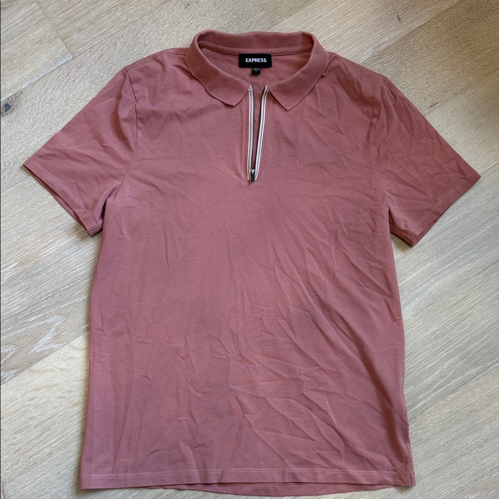 Express Men’s Short Sleeve Zip Polo Shirt - Rust